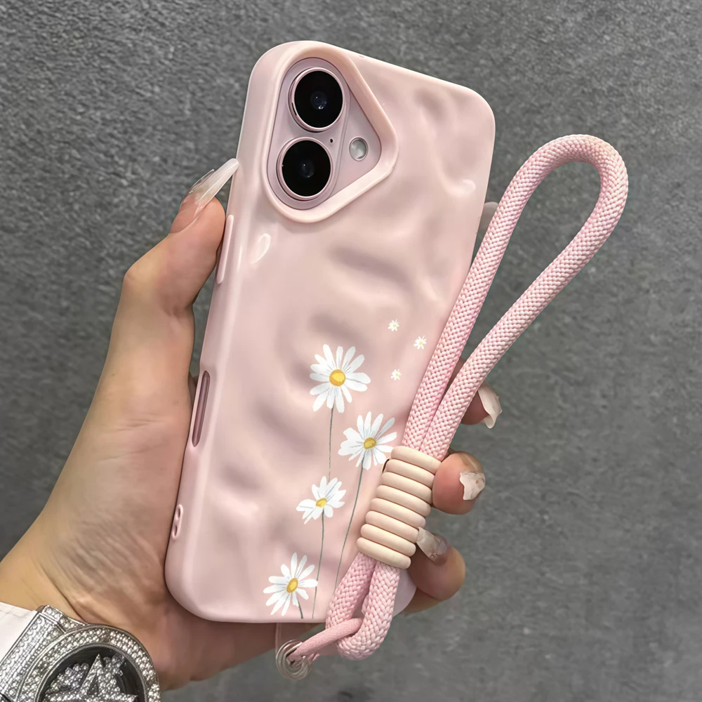 Einfache Gänseblümchen-Blumen-Silikon-Handyhülle für iPhone 17 15 13 11 12 14 16 17 Pro Max 14 15 Plus 17Air mit Lanyard-Hülle – Detail 8