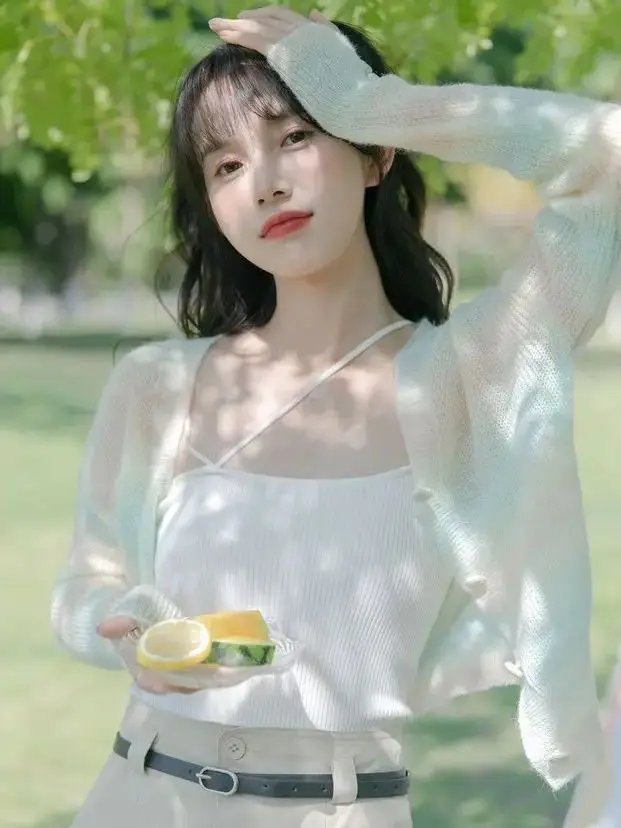 

Japan Summer Thin Sun Protection Shirt Knitted Cardigan Women'S Halter Top Blouse Sweet And Gentle Short Style