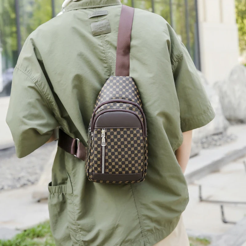 Verstellbarer Riemen Herren Karomuster Sling-Brusttasche Vintage-Print Crossbody-Rucksack Leichte Alltags-Reise-Schultertasche – Detail 9