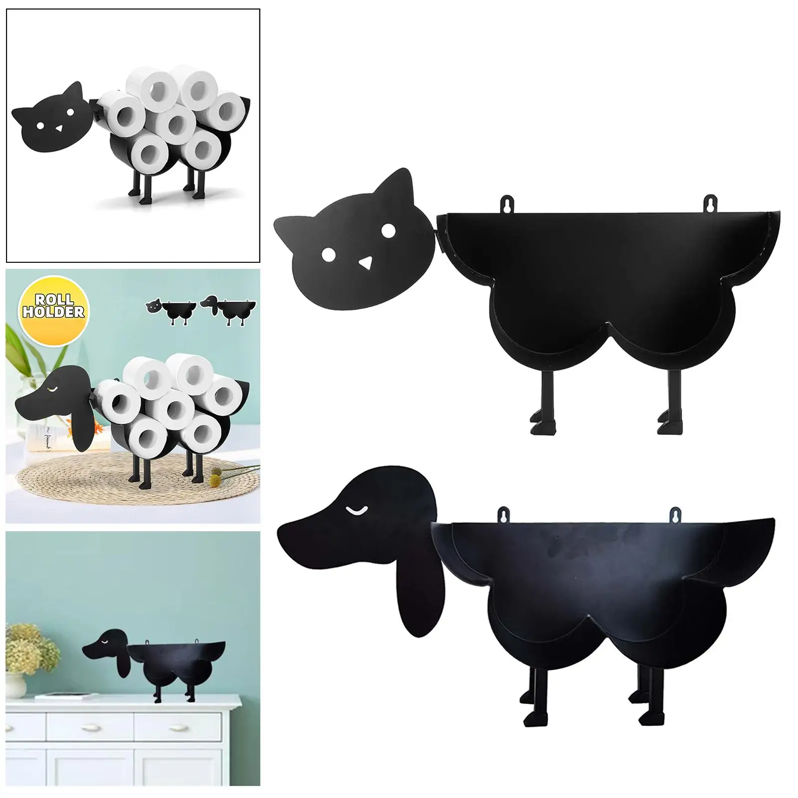 Portarrollos de papel higiénico con forma de Animal negro, soporte para papel de cocina, almacenamiento para el hogar y el baño, adornos independientes