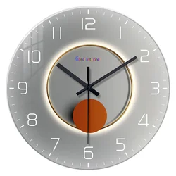 Light Luxury Gray Flat Light and Shadow Pattern Tempered Glass Wall Clock Living Room Bedroom Kitchen Home Decoration Wall Clock Silent Quartz Clock Holiday Gift 12 Inches 14 Inches 16inch (Without Batteries)