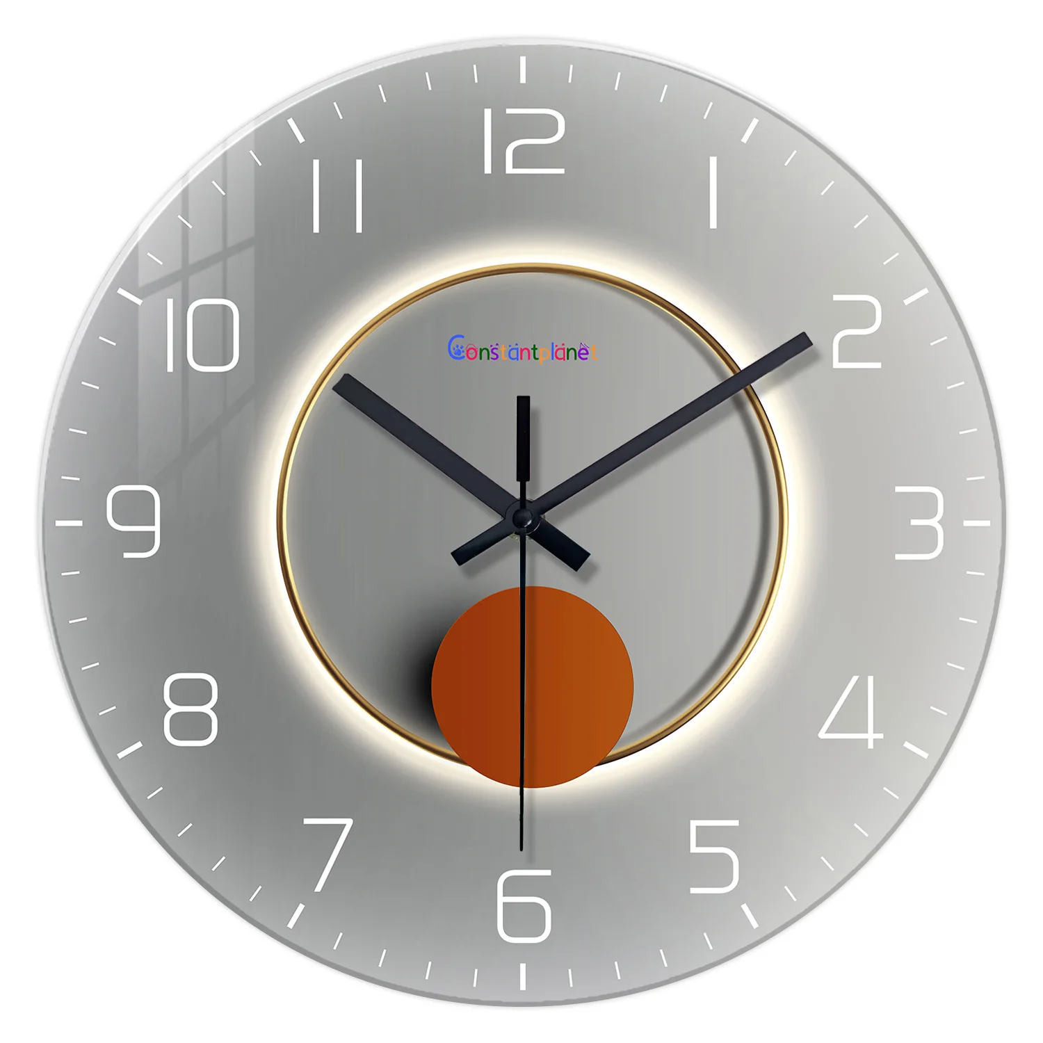 Light Luxury Gray Flat Light and Shadow Pattern Tempered Glass Wall Clock Living Room Bedroom Kitchen Home Decoration Wall Clock Silent Quartz Clock Holiday Gift 12 Inches 14 Inches 16inch (Without Batteries)