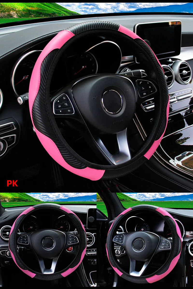 Auto Lenkrad Abdeckung Atmungsaktive Anti Slip PU Leder Lenkung Abdeckungen Geeignet 37-38,5 cm Auto Dekoration Carbon Faser – Detail 4