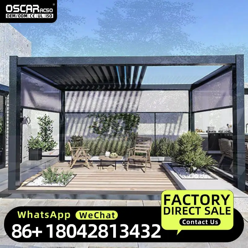Motorized Louver Outdoor  Patio Cover Roof Aluminum 3x3 4x4 Bioclimatic Waterproof Outdoor Garden Patio Use Pergola