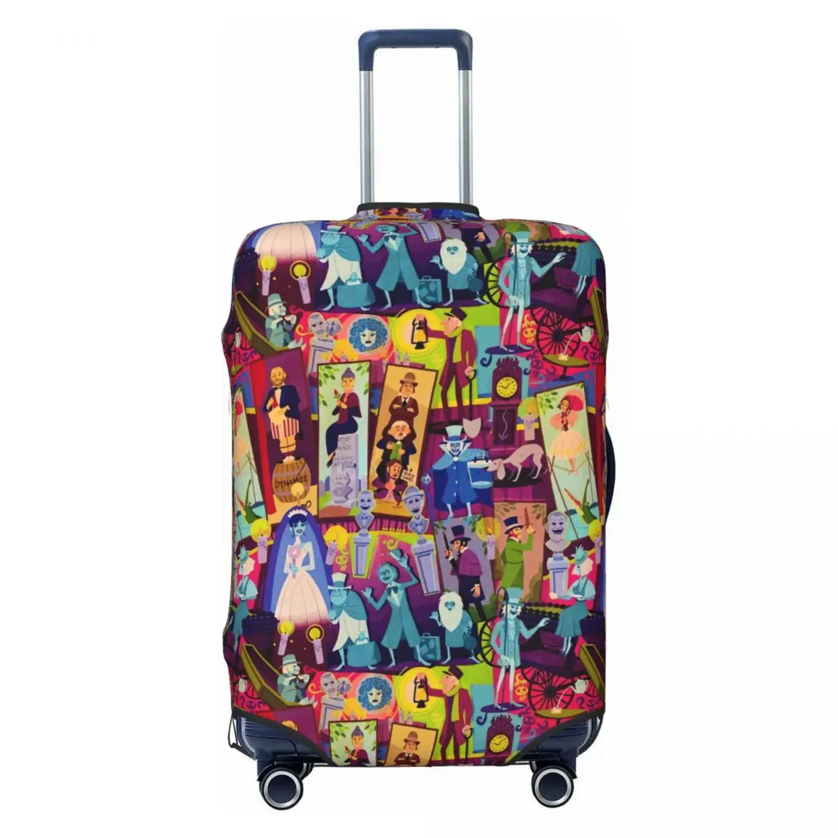 

Cute Retro Haunted Mansion Collage Luggage Cover Protector Washable Halloween Travel Suitcase Covers