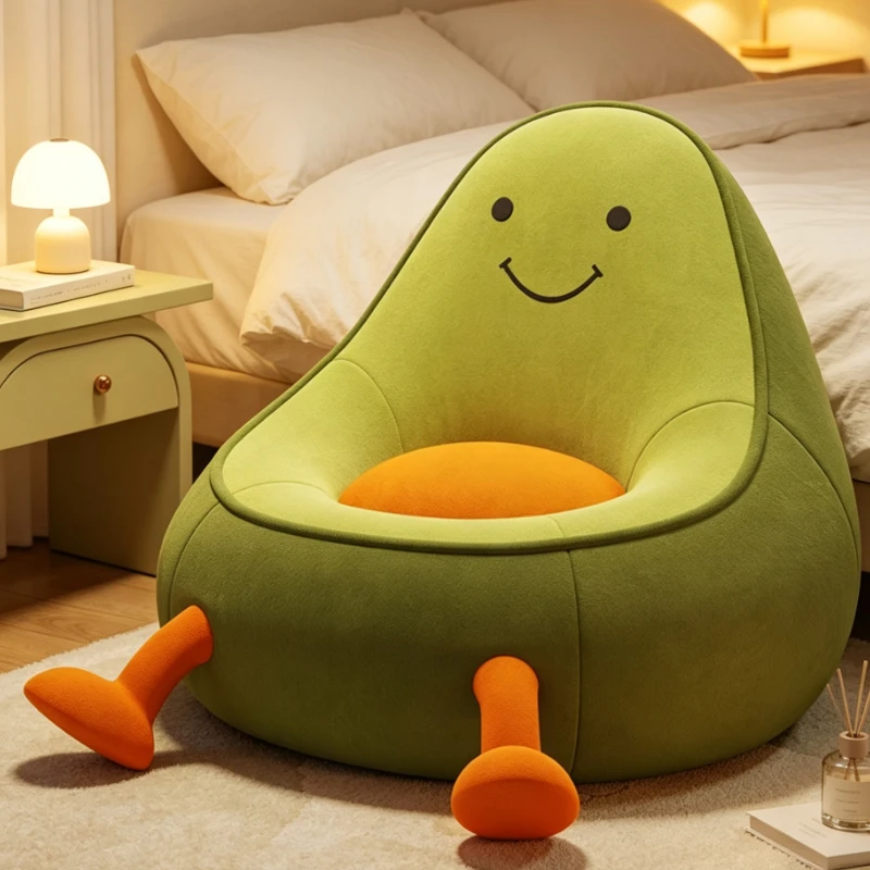 Cute Avocado Shaped Bean Bag Chair with Smile Face Orange Legs Soft Plush Floor Sofa for Bedroom Living Room Reading Nook