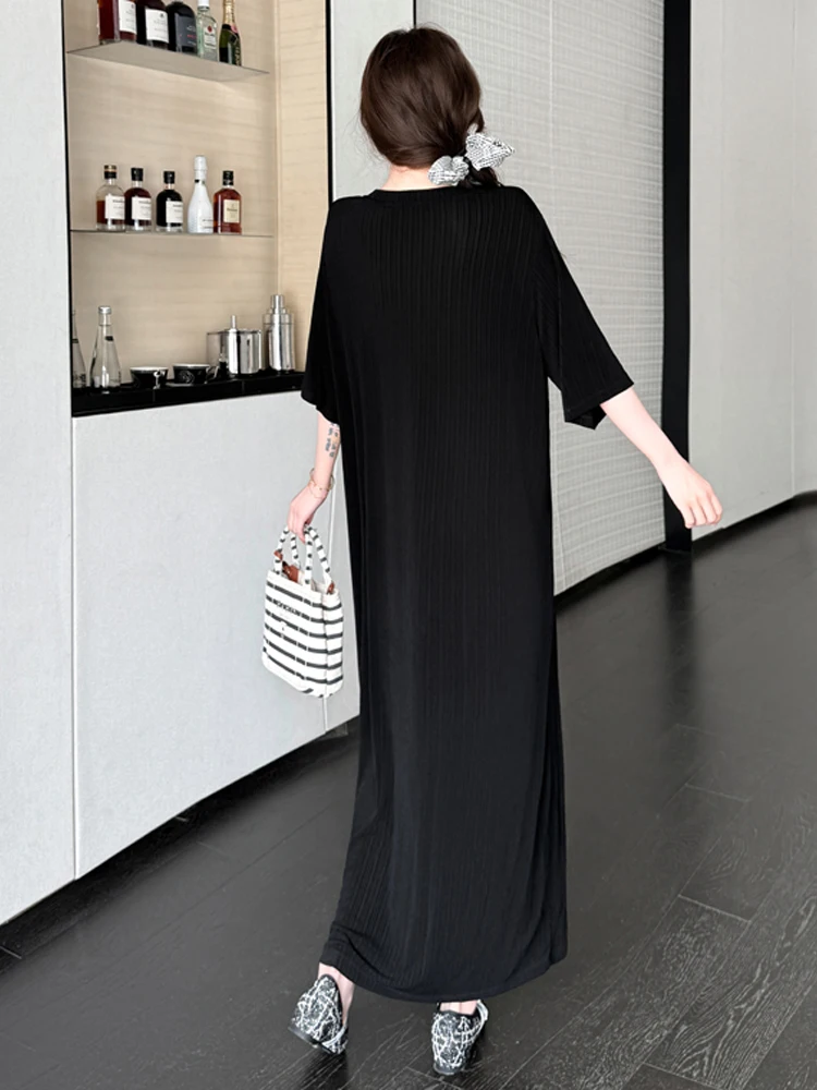 NYFS 2026 New Summer Plus Size Draped Long Dress Crew Neck Casual Elegant Slim Women's Dress