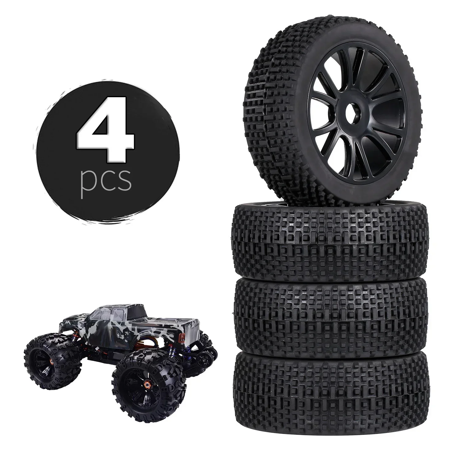 RC 1/8 Off-Road Car Buggy Rubber Truck Tires 112MM Rubber Tyre Plastic Wheel Rim Hex Adapter 17MM for 811 8sc 94885 84-801