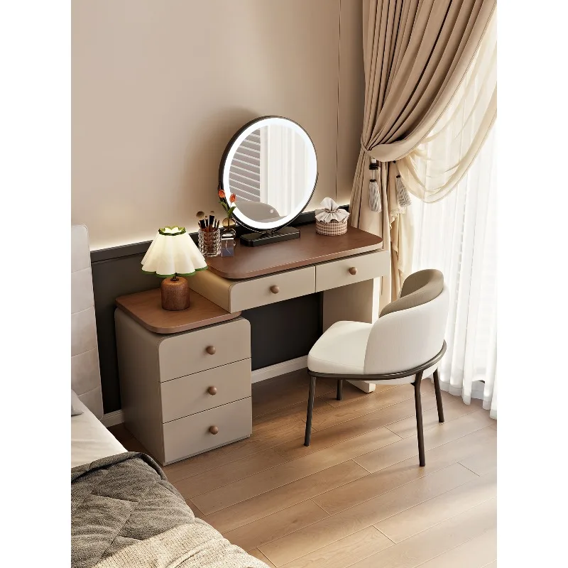 

Solid wood small apartment dresser bedroom modern simple cream bucket cabinet integrated makeup table small