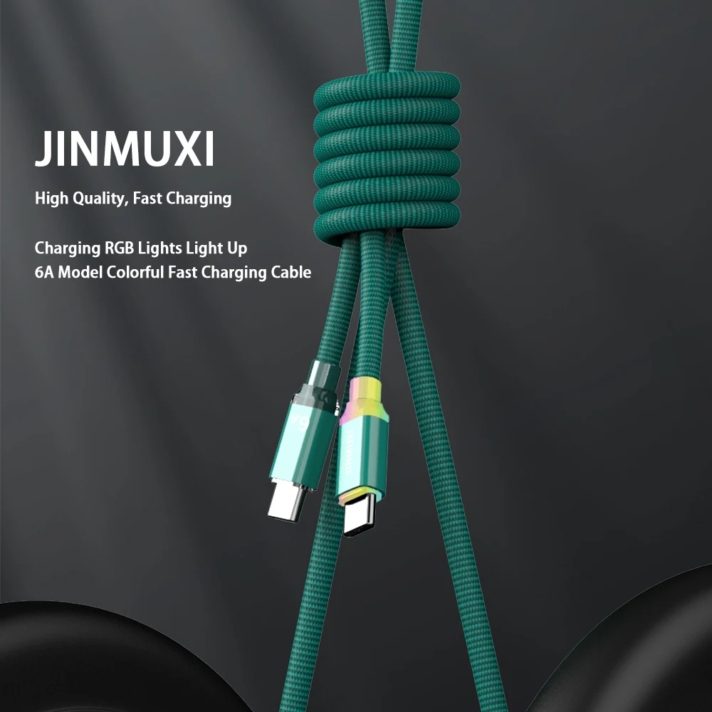 JINMUXI 1.5A-6A PD TypeC Data Cable For Xiaomi Fast Charging Cable 20w-120w For Samsung IPhone15 16 OPPO OnePlus Usb C RGB color