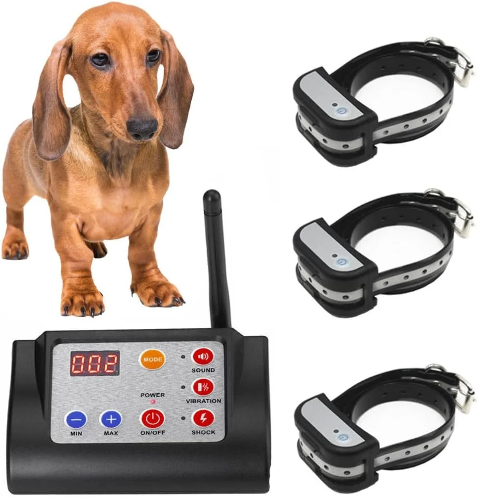 

Wireless Dog Fence Electric Pet Containment System Shock Collars For 3 Dogs Adjustable Range