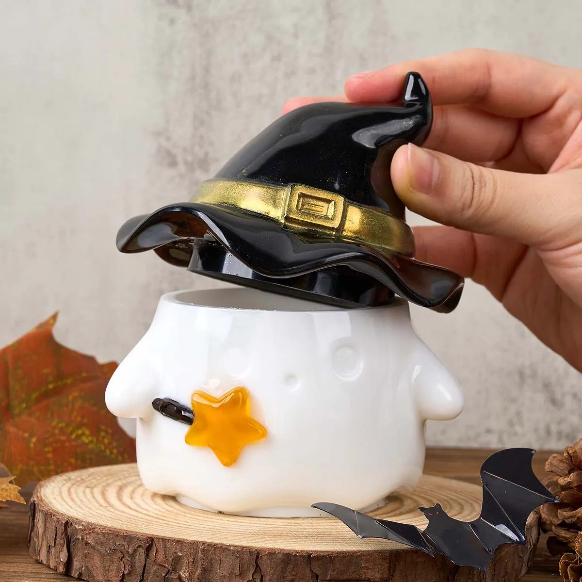 Hat Ghost Candle Jar Silicone Mold DIY Halloween Flowerpot Plaster Resin Jewelry Storage Box Craft Casting Molds Home Decor
