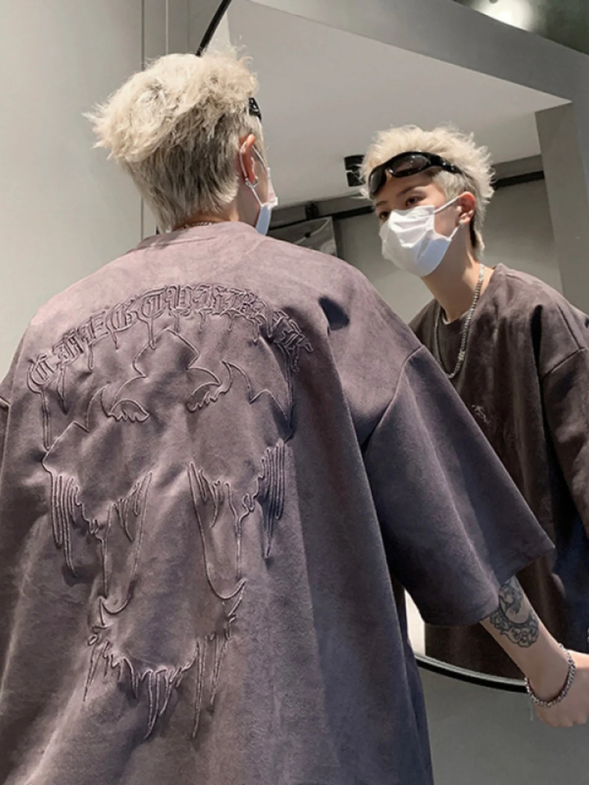 

Heavy Embroidery American High Street Sle Men's T-irt Summer Lightweight ort Sve Faion Brand Casual Loose Fit