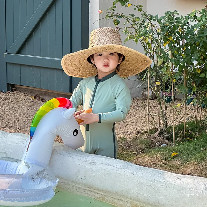 بدلة سباحة قطعة واحدة ملونة للأطفال من WackDaria للأولاد للحماية من الأشعة فوق البنفسجية ملابس شاطئ جميلة منقوشة بدلة استحمام للأولاد للمتعة