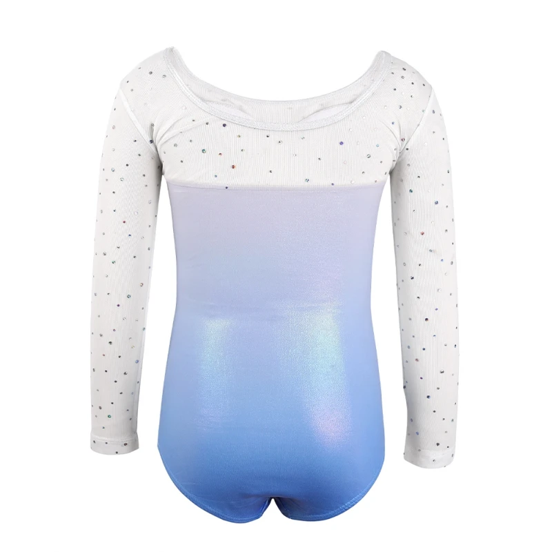 Girls Gymnastics Leotards Long Sleeve Diamond Splice Tank Leotard Gradient Color Sparkle Dancing Ballet Dancewear