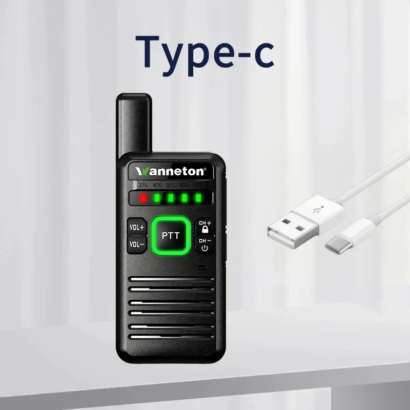 Ultradünnes Mini-Walkie-Talkie, Frequenzreduzierung mit einem Klick, UHF: 400–48 MHz, 16 lange Akkulaufzeit, Typ C, für Restaurants und Hotels