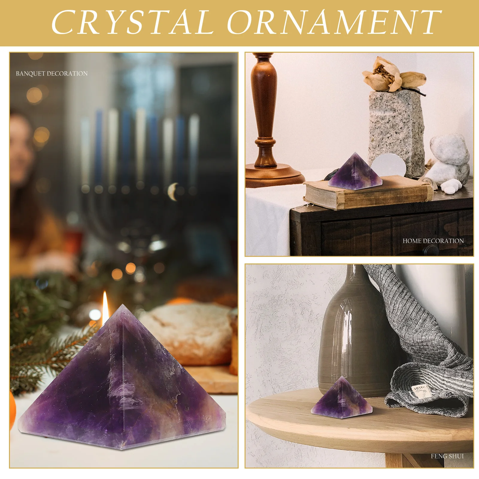 

Purple Crystal Decorative Pyramid Premium Material Bright Color Delicate Design Home Office Desktop Decor Blessing Health Safety