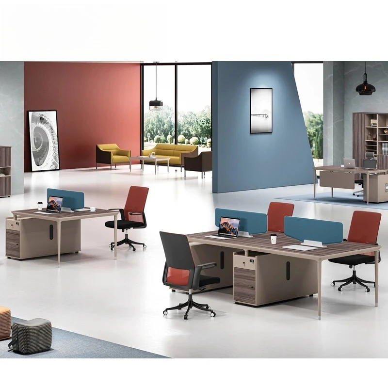 Modern Office Furniture Compact 1.4m 2 Seater Wooden Top Staff Workstation Desk with Cabinet for Office School or Hospital
