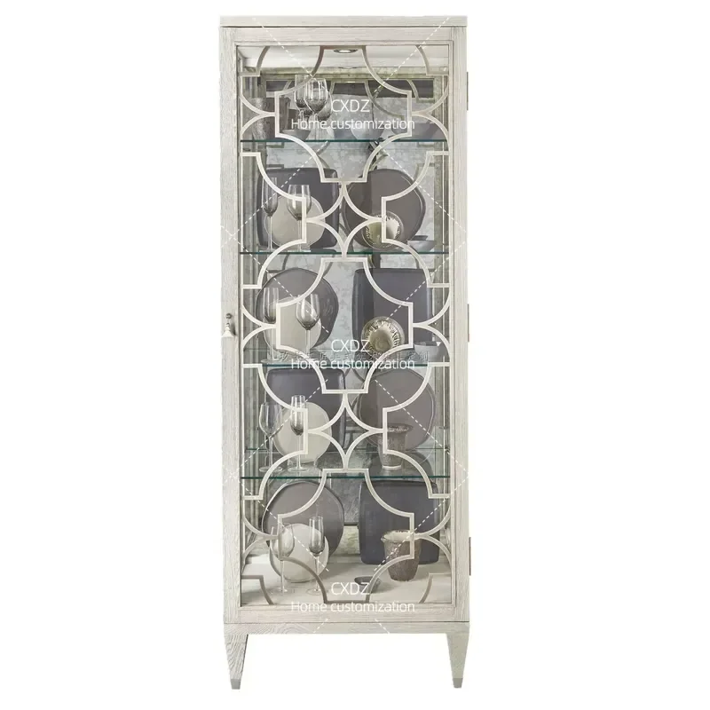 High End Custom Classical Light Luxury All Solid Wood Single Door Wine Cabinet Display Glass Storage Furniture