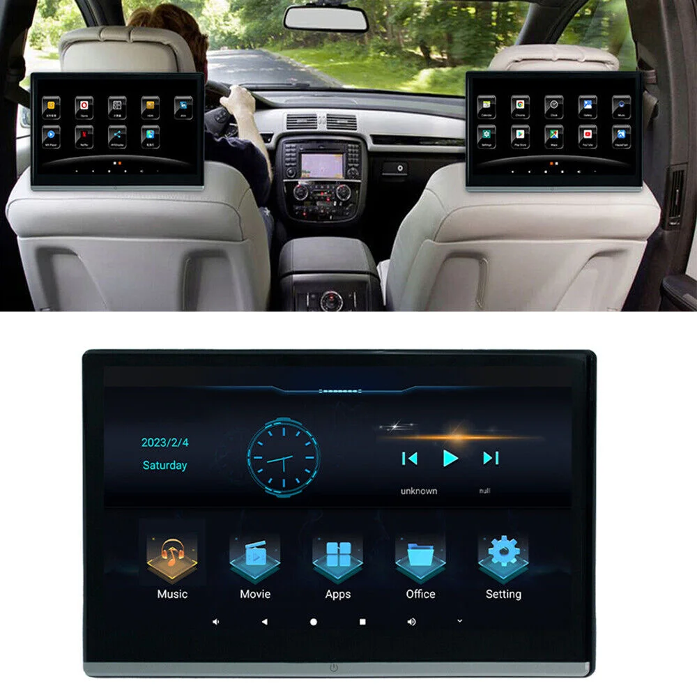 13.3 Inch Headrest TV 4K Car Monitor Android 11.0 Multifunction Tablet Touch Screen WiFi/Bluetooth/USB/SD/HDMI in out FM MP5