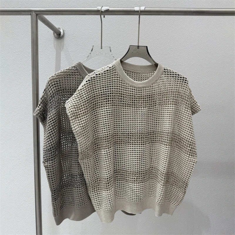 

New Summer Women's Round Neck Linen Blend Mesh Knit Sleeveless Top (Y2K) - High Quality Fashionable Casual Loose Striped Vest