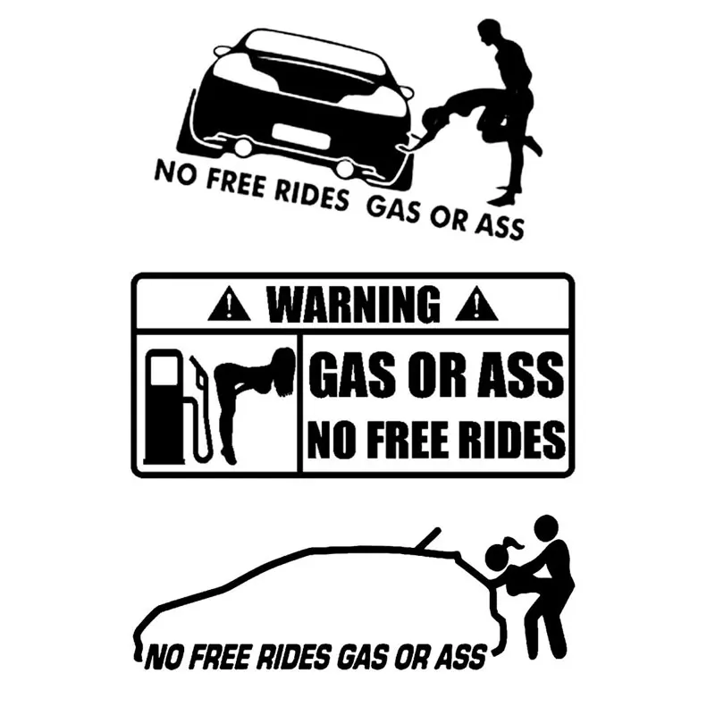 Black and white laser reflective car stickers WARNING Gas or Ass beauty gas station decals motorcycle trunk helmet stickers