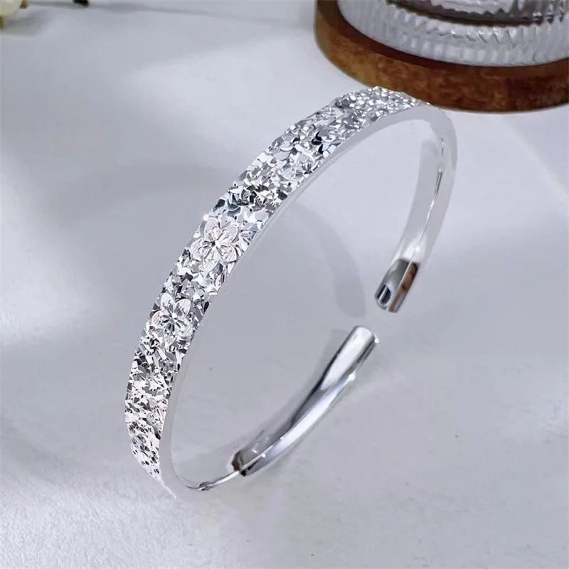 

2025 New 999 Pure Silver Broken Ice Sparkling Women's Bracelet, Luxury Jewelry Gift for Valentine's Day Birthday