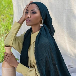 Ramadan Cotton Crinkle Headband Veil Scarves Women Solid Color Head Wraps Long Scarves Turban Headband Muslim Fashion Headscarf