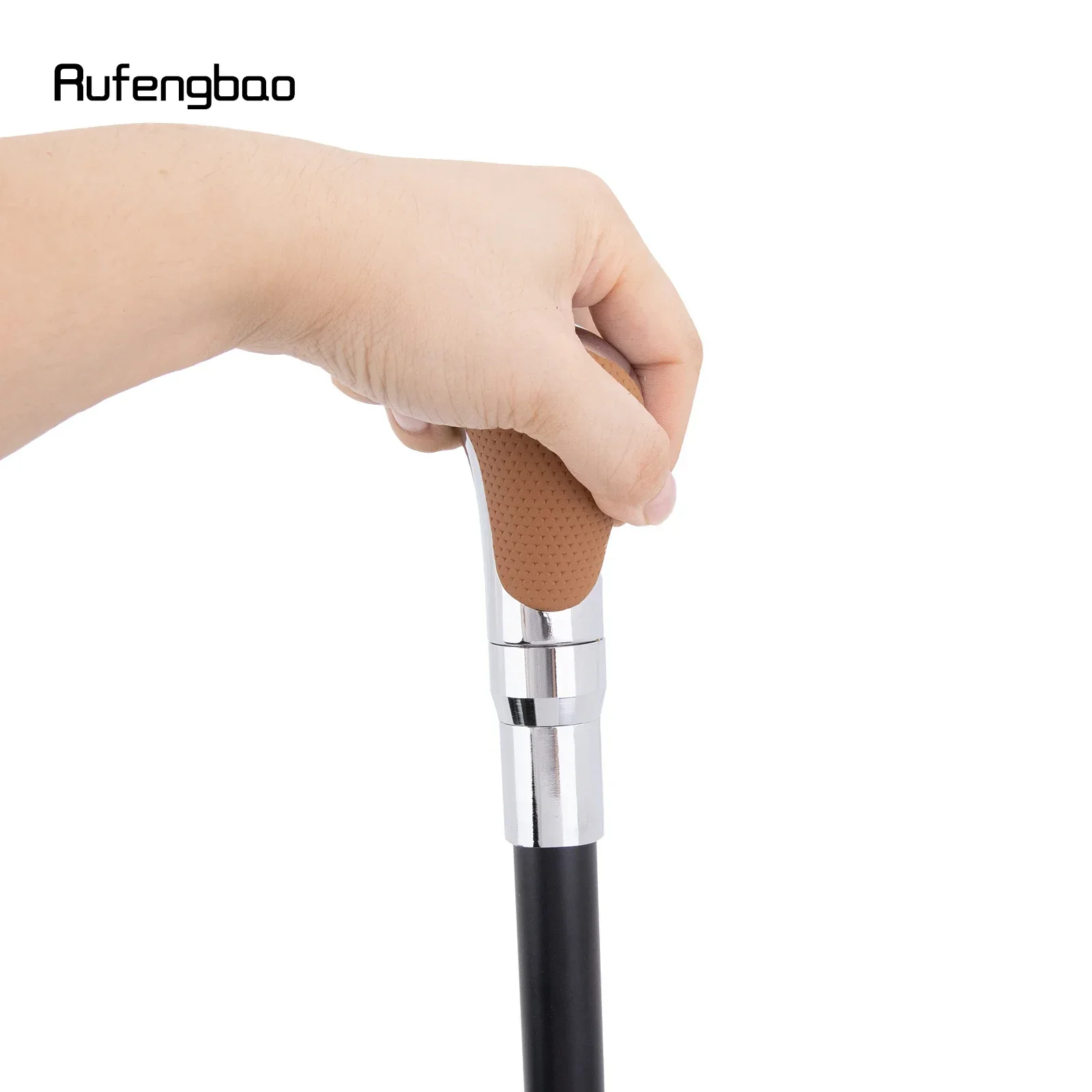 عصا المشي الفضية المصنوعة من الجلد باللون البرتقالي عصا المشي المزخرفة أنيقة للرجال مقاس 94 سم