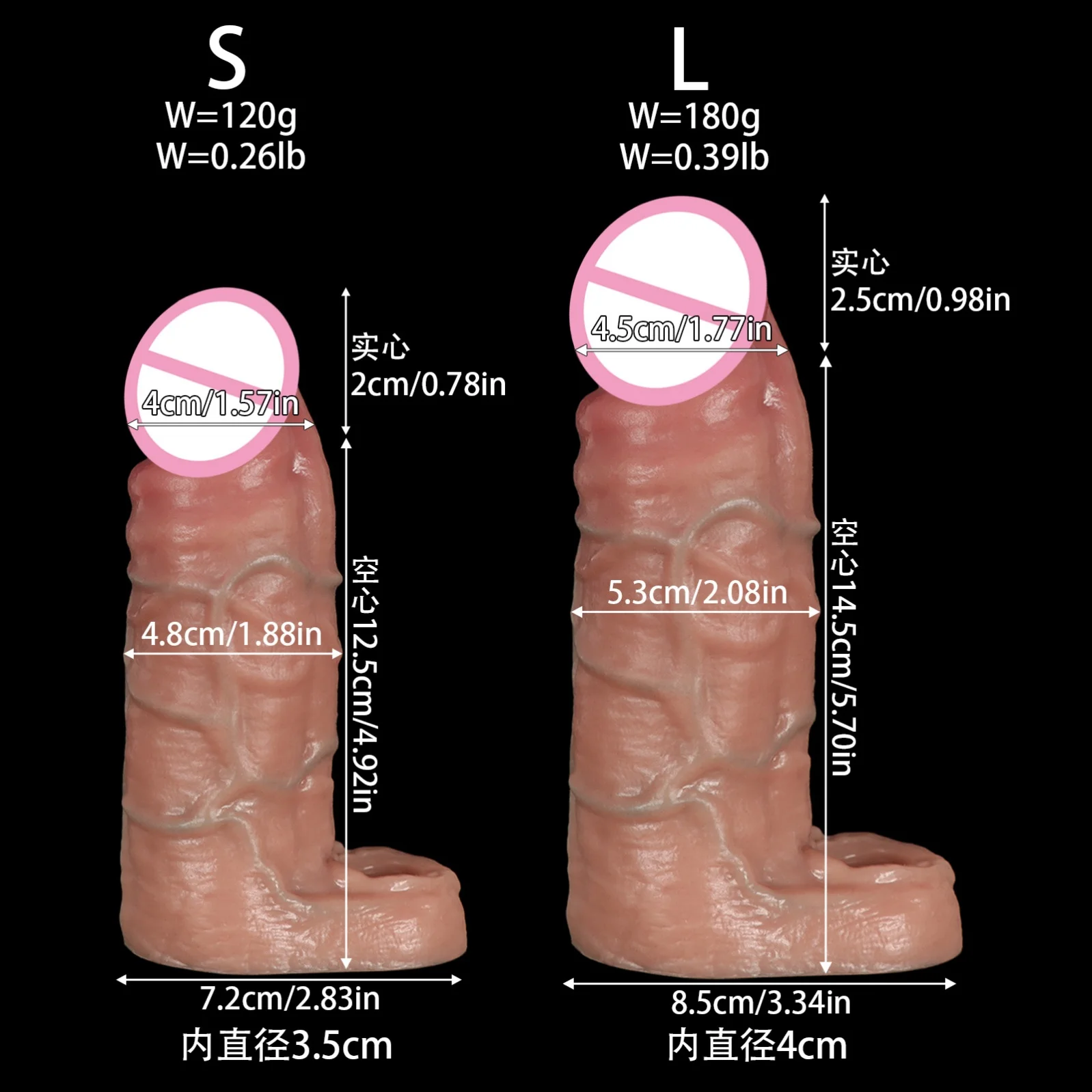 2 Size Realistic Penis Sleeve Soft Condom Penis Extender/Enlargement Hollow Cock Cover Adult Sex Toys Women Men Gay Masturbador view 4