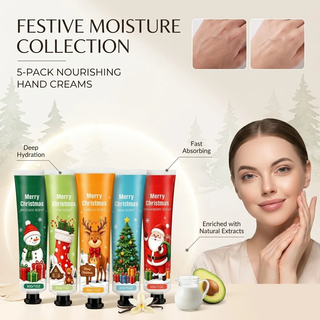 conjunto-de-5-cremes-hidratantes-para-as-maos-30g-presente-de-natal-cuidados-com-a-pele-para-as-festas-adequado-para-todos