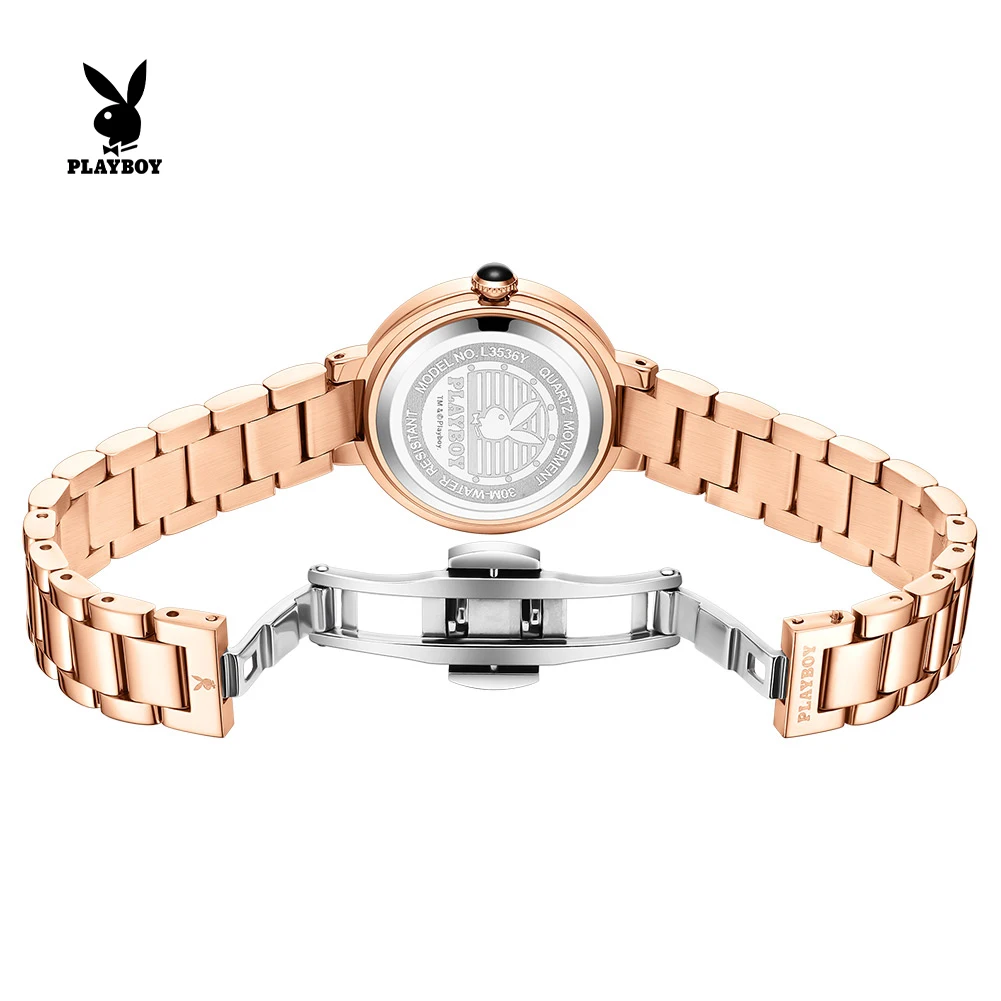 PLAYBOY 3536 Elegance Women Original Quartz Movement Watch Brand Small Round Dial 30m Waterproof Stylish Watch For Women