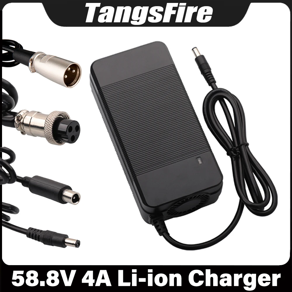 58.8V 4A Smart Lithium Battery Charger 14Series For 52V polymer Li-ion Battery Charger DC/XLR/GX16/RCA High Quality Connector