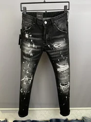 Icoon Merk D2 Heren Jeans Denim Broek Gat Slanke Kokerbroek Metalen Knopen Feest Klassiekers Modieuze Zwarte Dsq2 Jenas