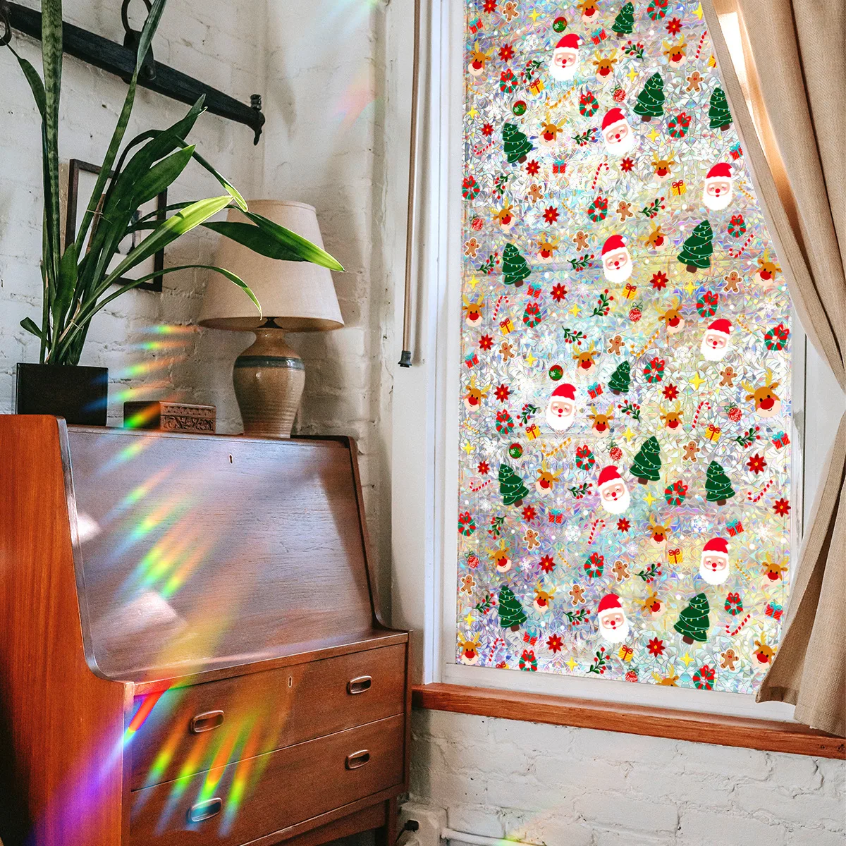 Christmas Prismatic Window Clings - Double-Sided Holiday Sun Catchers with Festive Designs