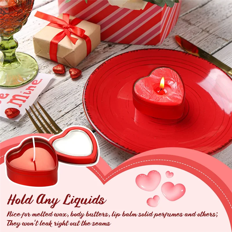 16 PCS Heart Shape Metal Tins with Lid Metal Tin Cans Empty Candle Tins Red and Pink Valentine's Day Gift Boxes HOT