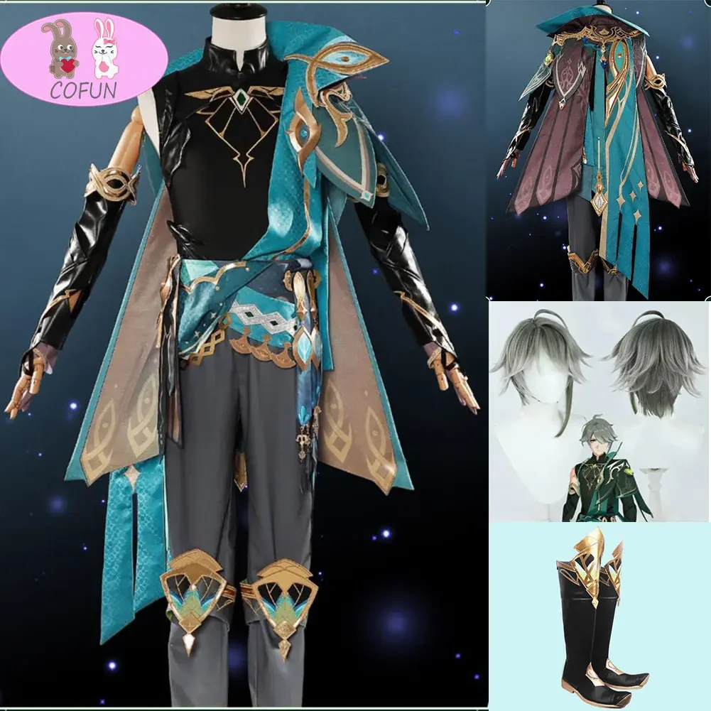 S-2XL Game Genshin Impact Alhaitham Cosplay Costume Halloween Party Role Play Outfit Men Set Wig Shoes