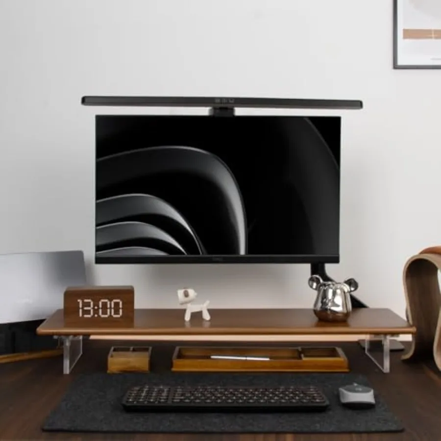 

Bamboo Monitor Stand Riser with Acrylic Legs for Desk 31.5 Inch Desktop Shelf Supports for PC Computer Monitor Laptops Printer