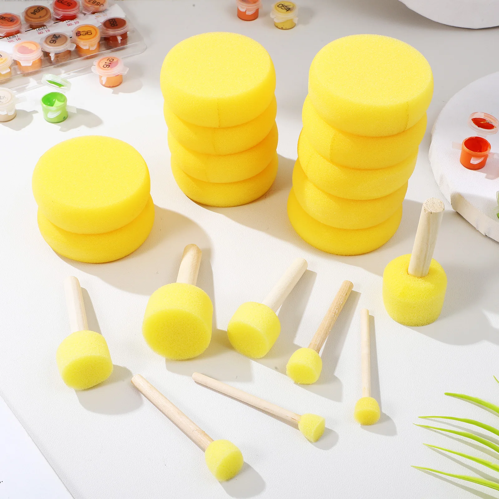 

1 Set Yellow Sponge Painting Brushes Multiple Sizes Soft Round Pottery Clay Tools Painting Kits Supplies Crafts Home Decorations