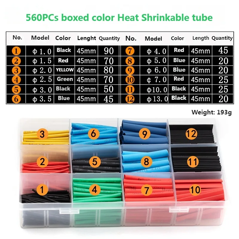 560PCS Heat Shrink Tube Polyolefin Electrical Wrap Wire Cable Insulating Sleeves Tape Data Wire Protect For Car Aircraft Model