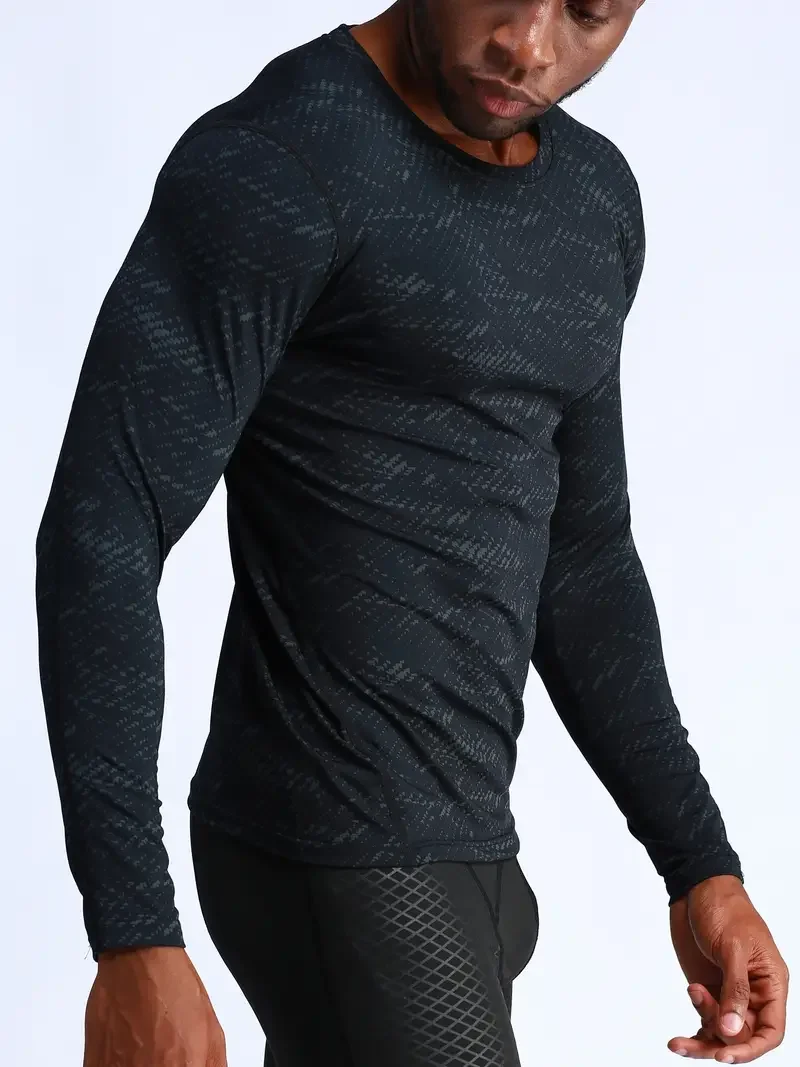 Capa base ajustada con cuello redondo para hombre, camiseta de compresión para entrenamiento de trote y baloncesto