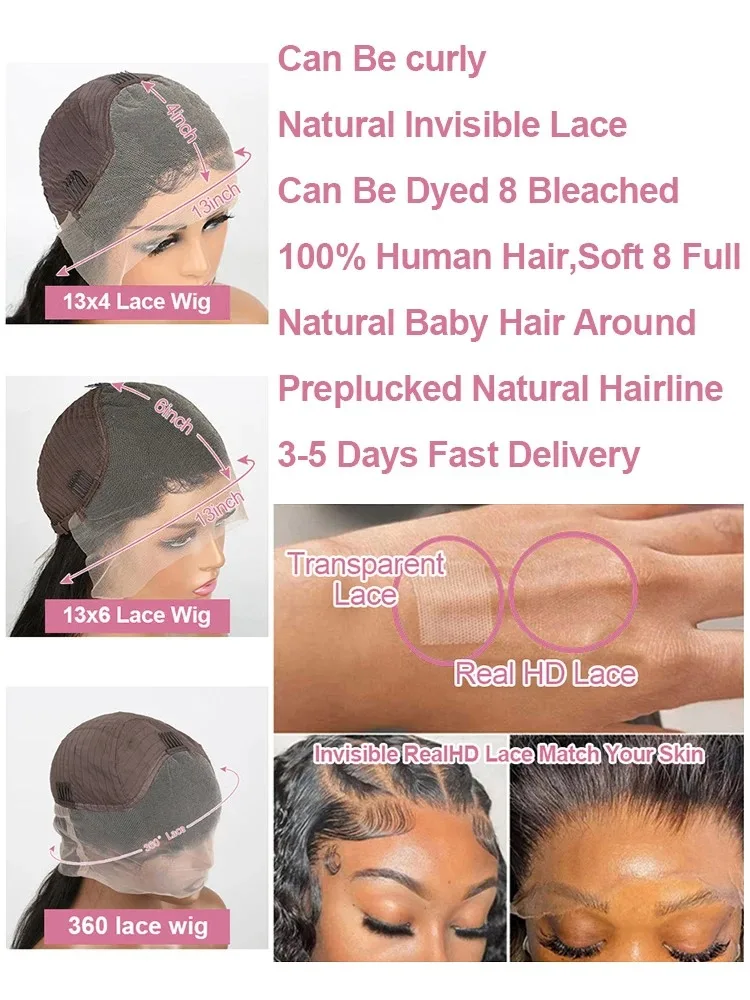 Mossily 30 42 Inch HD 13x6 Lace Frontal Wigs Human Hair Straight Black 100% Raw Wig Brazilian Preplucked Lace Front 180 Density image 6