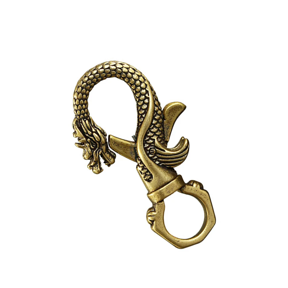 Lobster Clasp Keychain Ring Gold Holder Dragons Trigger Rotary Buckle Chinese Brass