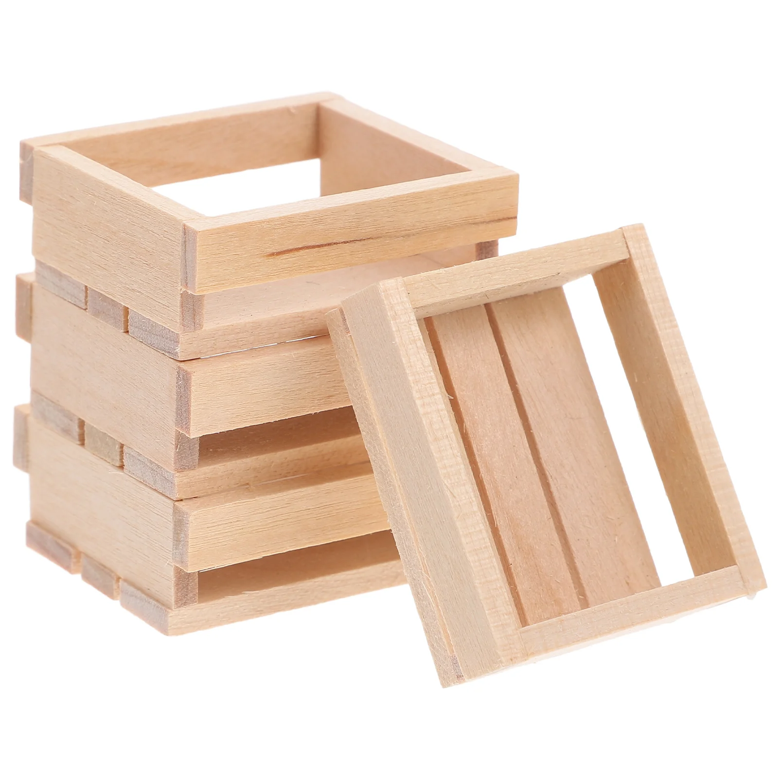 

4 Pcs Wooden Storage Basket Miniature Hollow Out Crates for Dollhouse Craft Decor Small Item Storage Elegant Durability Indoor