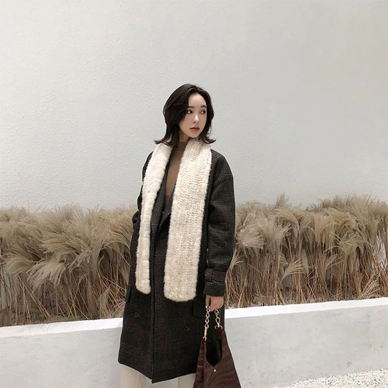 New Winter Mink Wool Woven Long Scarf Korean Edition Fashion Solid Color Thickened Outdoor Warmth Women\'s High End Shawl