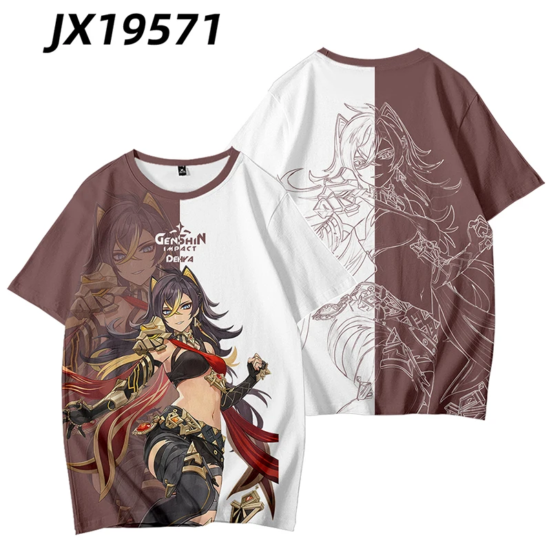 

Genshin Impact Dehya 3D Printing T-shirt Summer Fashion Round Neck Short Sleeve Kimono Popular Game Streetwear