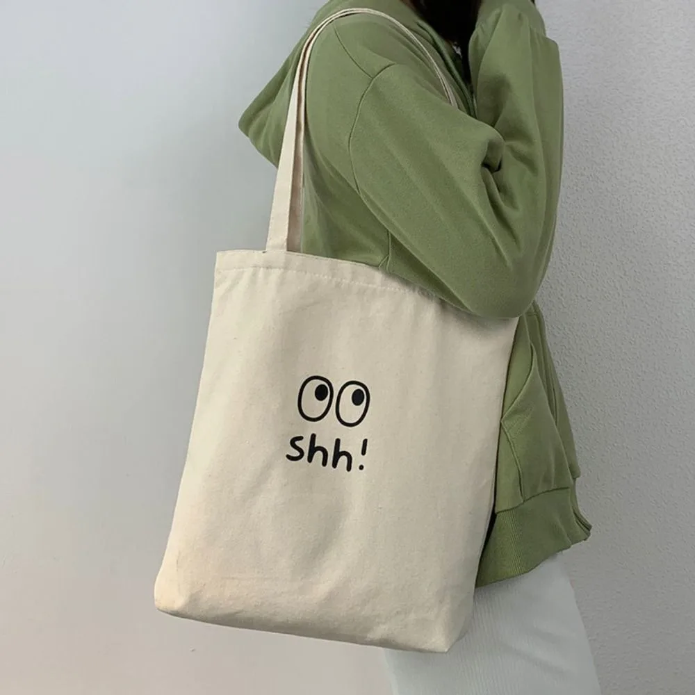 

Simple Casual Canvas Tote Bag Portable Zipper Mommy Handbag Lunch Bag Large Capacity Cloth Shoulder Bag Students