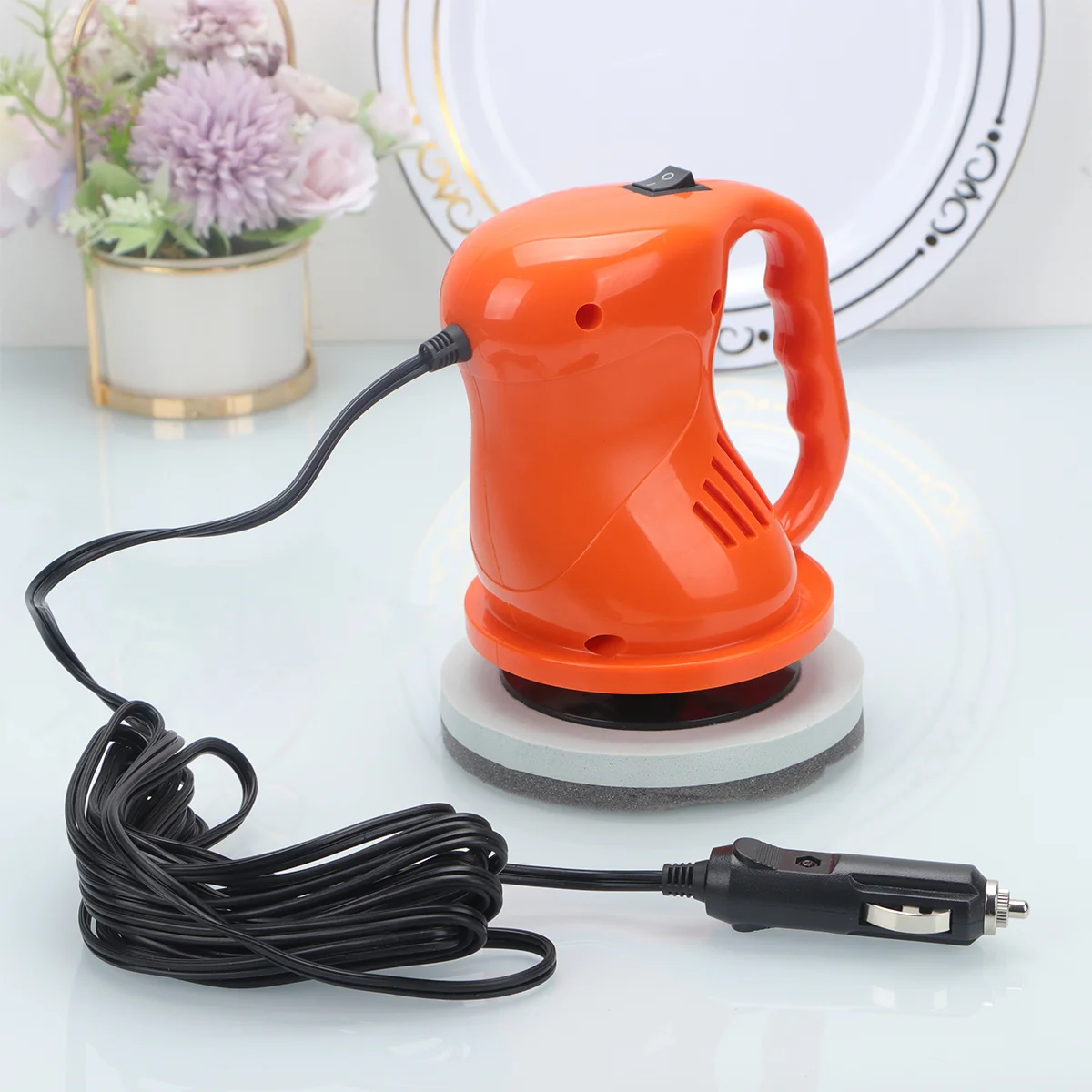 Car Polisher Car Wax Polishing Machine Automobile Seal Scratch Repair 12V Mini Waxing Machine (Orange)