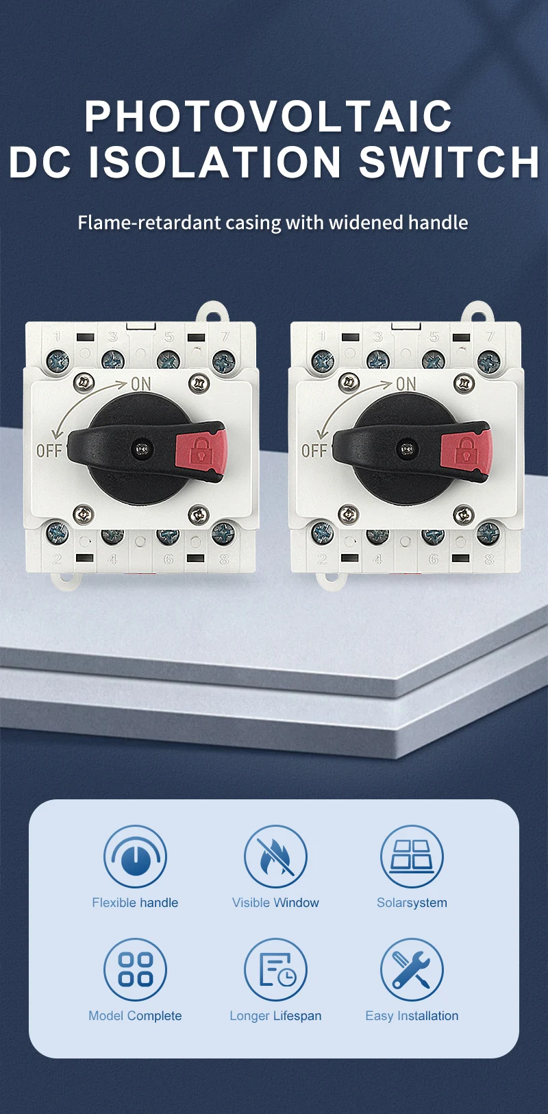 4P DC-Isolator-Drehschalter mit Drehgriff, DIN-Schienen-Trennschalter, 32A 1500V, für PV-Verteilerkastenmontage – Detail 1