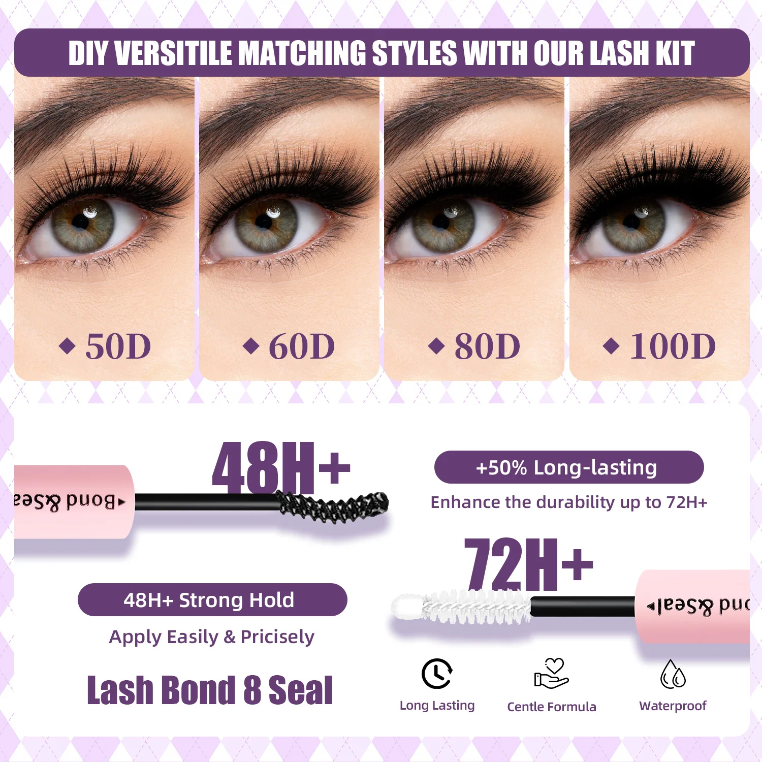Queenice New DIY Eyelash Extension Kit 4 Styles D Curl Individual False Eyelashes with Bond & Seal Glue, Tweezers & Brush